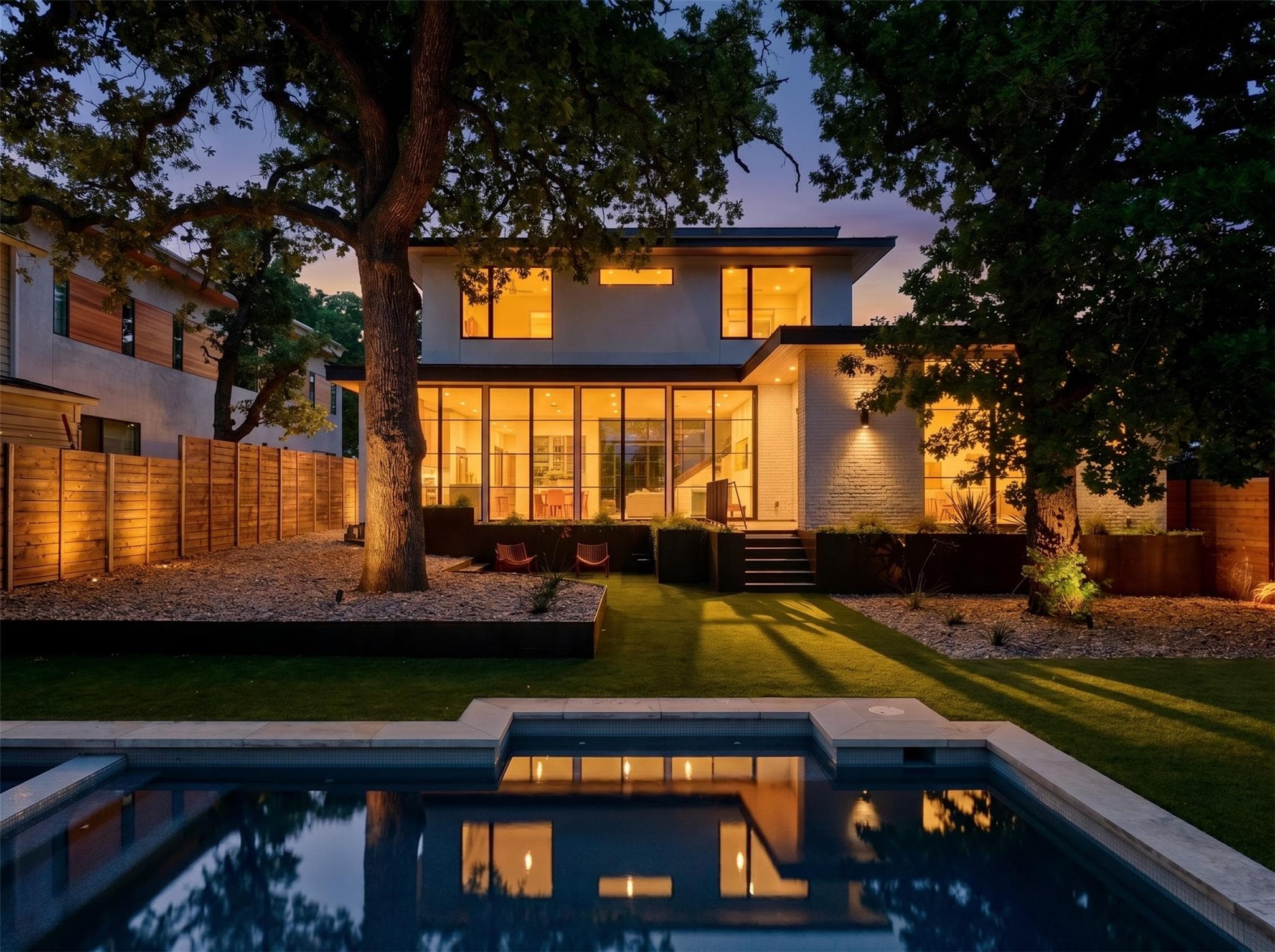 Modern exterior with a rectangular swimming pool